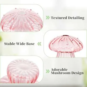 Glasseam Mushroom Plant Propagation Stations: Pink Glass Terrarium Jar Set of 5 Cute Planters for Indoor Plants Decorative Propagate Vase Unique Gifts for Women Home Office Decor