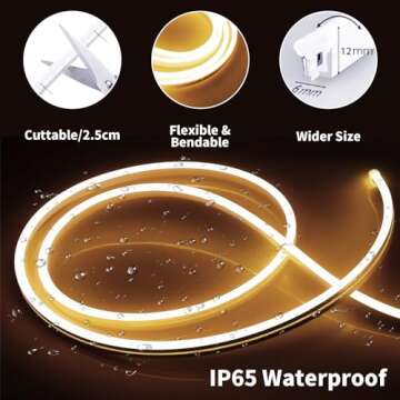 iNextStation LED Neon Strip Lights Warm White 16.4ft/5m Neon Light Strip 12V Silicone Waterproof Fle...
