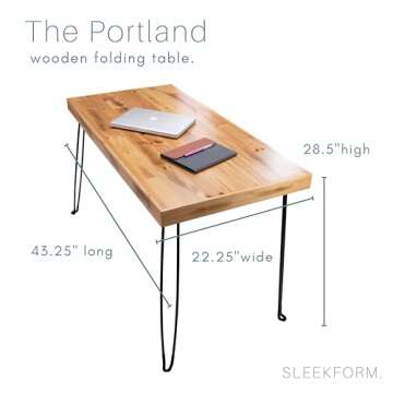 Sleekform Portable Folding Desk - Wood Foldable Table - No Assembly Easy Fold Desks for Small Spaces - Space Saving Collapsible Computer Tables for Work, Writing, Crafts