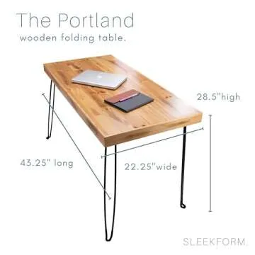 Sleekform Portable Folding Desk - Wood Foldable Table - No Assembly Easy Fold Desks for Small Spaces - Space Saving Collapsible Computer Tables for Work, Writing, Crafts