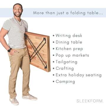 Sleekform Portable Folding Desk - Wood Foldable Table - No Assembly Easy Fold Desks for Small Spaces - Space Saving Collapsible Computer Tables for Work, Writing, Crafts