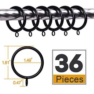 36 PCS 38mm Inner Diameter Curtain Rings, Metal Curtain Drape Sliding Eyelet Rings-Hanging Rings for...