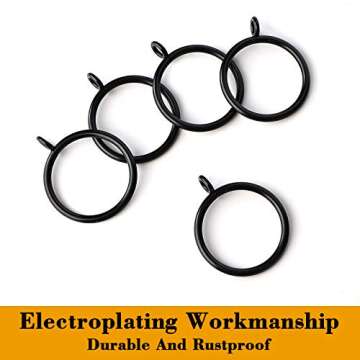 36 PCS 38mm Inner Diameter Curtain Rings, Metal Curtain Drape Sliding Eyelet Rings-Hanging Rings for Curtains and Rods Black Tone