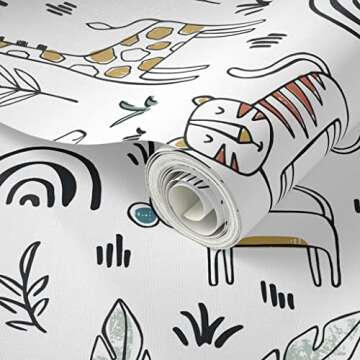 Peel & Stick Wallpaper 3ft x 2ft - Safari Nursery Animals Jungle Giraffe Baby Nursery Kids Custom Re...