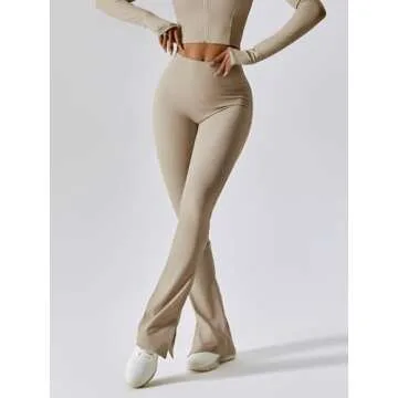 ABOCIW Ribbed Flare Leggings for Women, High Waisted Tummy Control Casual Bootcut Flare Yoga Pants W...