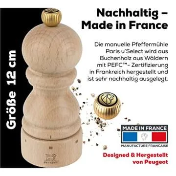 Peugeot - Paris u'Select Manual Pepper Mill - Adjustable Grinder - Beechwood, Natural