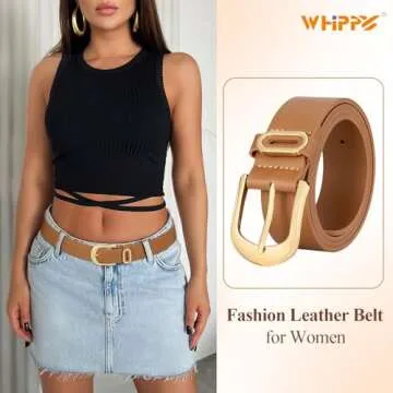 WHIPPY Women Leather Belts for Jeans Pants Ladies Simple Casual Belts with Solid Pin Buckle Brown M