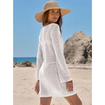 ANRABESS Womens Swimsuit Crochet Swim Cover Up Summer Bathing Suit Swimwear Hollow Out Mesh Knit Beach Dress Vacation Outfits White Small