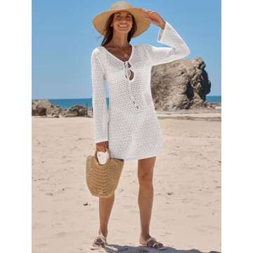 ANRABESS Womens Swimsuit Crochet Swim Cover Up Summer Bathing Suit Swimwear Hollow Out Mesh Knit Beach Dress Vacation Outfits White Small