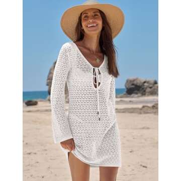 ANRABESS Womens Swimsuit Crochet Swim Cover Up Summer Bathing Suit Swimwear Hollow Out Mesh Knit Beach Dress Vacation Outfits White Small