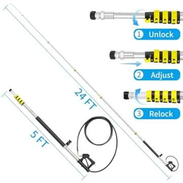 ExtraFein 24FT Gutter Cleaning Tools from The Ground, 2nd Story House Telescoping Pressure Washer Ex...