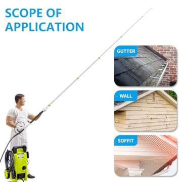 ExtraFein 24FT Gutter Cleaning Tools from The Ground, 2nd Story House Telescoping Pressure Washer Extension Wand, Solar Panel Cleaner Pole with Brush Head, 7 Nozzle Tips, 3 Adapters, Support Belt