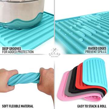 Zulay 2 Pack (9"x12") Silicone Trivets for Hot Pots and Pans - Multi-Purpose & Versatile Trivet Mat - Heat Resistant Silicone Trivet - Durable & Flexible Hot Pads for Kitchen Counter - Blue