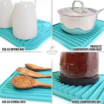 Zulay 2 Pack (9"x12") Silicone Trivets for Hot Pots and Pans - Multi-Purpose & Versatile Trivet Mat - Heat Resistant Silicone Trivet - Durable & Flexible Hot Pads for Kitchen Counter - Blue