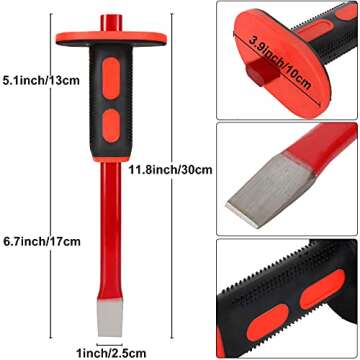 CYEAH 12 Inch Heavy Duty Masonry Chisel Set, 4 PCS Chisels Set with Hand Protection, 2 PCS Flat Chis...