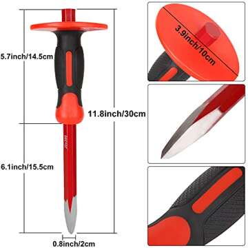 CYEAH 12 Inch Heavy Duty Masonry Chisel Set, 4 PCS Chisels Set with Hand Protection, 2 PCS Flat Chisel & 2 PCS Pointed Chisel for Concrete/Mason/Stone Demolishing Carving Splitting Breaking