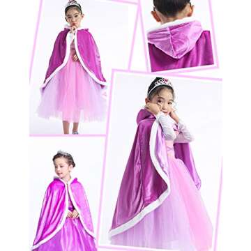 Fur Princess Costume Cape for Girls - Hooded Cloak in Purple (3-4 Years)