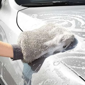Amazon Basics Microfiber Car Wash Mitt for Easy Vehicle Cleaning