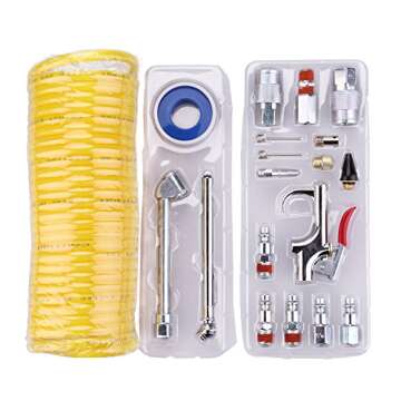 WYNNsky Air Compressor Kit, 1/4 Inch NPT Air Tool Kit with 1/4 Inch x 25Ft Coil Nylon Hose/Tire Gaug...
