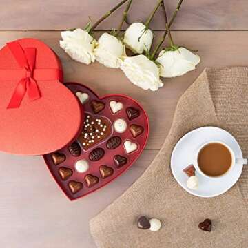 Valentines Chocolate Candy, Valentines Day Assorted Gourmet Belgian Heart Chocolate Truffles, Gifts for Him and Her in Elegant Red Heart Gift Box. Milk, Dark, Strawberry, 6 Flavors with 24 Treats