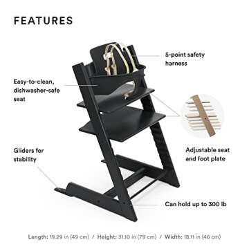 Tripp Trapp High Chair from Stokke - Black - Adjustable, Convertible Chair for Children & Adults - I...