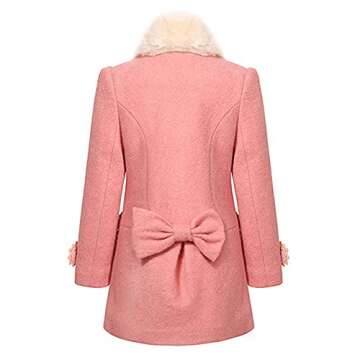 L SERVER Girls Peacoat,Girls Dress Coat, Peacoat with Woolen Collar,Fashion Warm Blended Winter Coat Princess Bow Jacket,Pink 150
