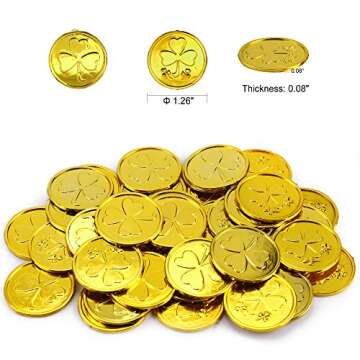 Konsait St Patricks Day Decorations, St.Patrick Shamrocks and Leprechauns Foil Table Confetti (About 400Pcs) &Lucky Shamrock Plastic Coins (40/Pkg) for Saint Patrick Party Decoration Favors Supplies