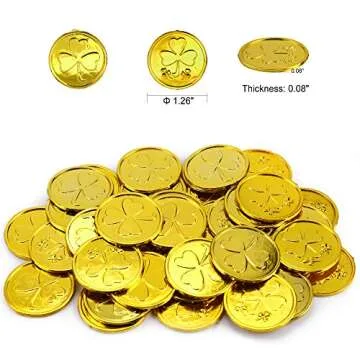 Konsait St Patricks Day Decorations, St.Patrick Shamrocks and Leprechauns Foil Table Confetti (About 400Pcs) &Lucky Shamrock Plastic Coins (40/Pkg) for Saint Patrick Party Decoration Favors Supplies