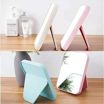 Coobbar Desktop Foldable Makeup Mirror Simple Portable Princess Mirror Square Makeup Mirror Small Mirror with Stand for Women (Beige)