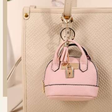 QeenRTUU Mini Tote Bag Keychain Coin Purse Pu Leather Key Chain Small Change Purse for Women Keychain Pouch Mini Makeup Bag Cute Zipper Coin Purse Small Wallets (Pink)