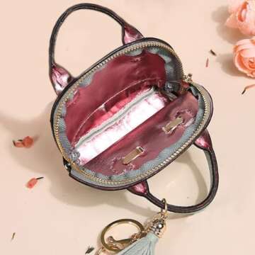 QeenRTUU Mini Tote Bag Keychain Coin Purse Pu Leather Key Chain Small Change Purse for Women Keychain Pouch Mini Makeup Bag Cute Zipper Coin Purse Small Wallets (Pink)