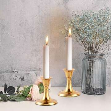 Rely+ Candlestick Holders Set of 2 Mini Stand Dinning Table Centerpiece Candle Holders Taper Candlesticks Holders Valentine's Day Decor Home Candle Holder for Mantel Decorations (Gold)