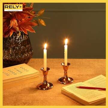 Rely+ Candlestick Holders Set of 2 Mini Stand Dinning Table Centerpiece Candle Holders Taper Candlesticks Holders Valentine's Day Decor Home Candle Holder for Mantel Decorations (Gold)