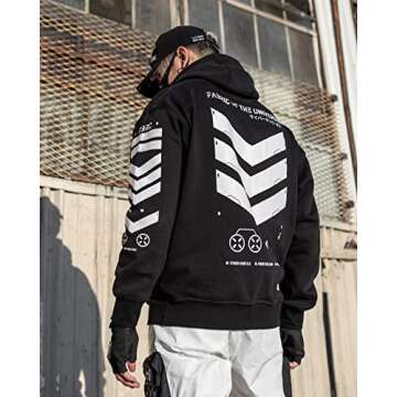 Fabric of the Universe Techwear Graphic Cyberpunk Streetwear Fashion Hoodie (Black V3-3, Small)