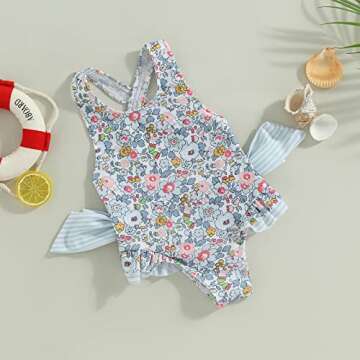 Toddler Girls Strap One Piece Swimsuit Floral Sleeveless Backless Bathing Suit Ruffles Bowknot Swimw...