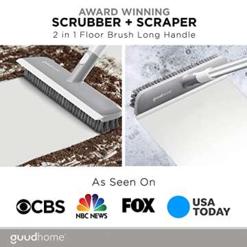 GUUDHOME Floor Brush Scrubber with Long Handle 55.3” - 2 in 1 Scrub N Scrape - Strong Extendable S...