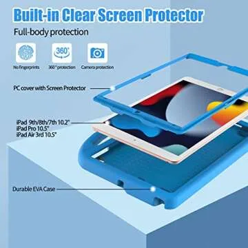 RTOBX Kids Case for iPad 10.2 & 10.5, iPad 9th/8th/7th Generation 10.2" 2021 2020 2019 Case with Screen Protector, iPad Air 3rd Gen/Pro 10.5 inch Protective Cover with Handle Stand, Blue