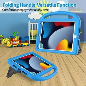 RTOBX Kids Case for iPad 10.2 & 10.5, iPad 9th/8th/7th Generation 10.2" 2021 2020 2019 Case with Screen Protector, iPad Air 3rd Gen/Pro 10.5 inch Protective Cover with Handle Stand, Blue