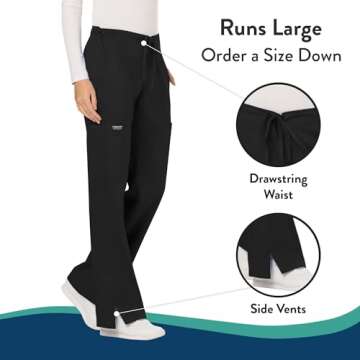 WW Revolution by Cherokee Women's Mid Rise Moderate Flare Drawstring Pant Tall, Black, Small Tall