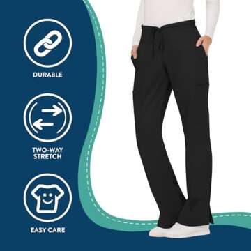 WW Revolution by Cherokee Women's Mid Rise Moderate Flare Drawstring Pant Tall, Black, Small Tall