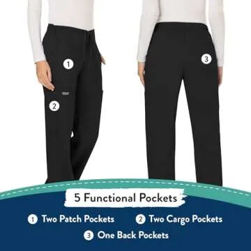 WW Revolution by Cherokee Women's Mid Rise Moderate Flare Drawstring Pant Tall, Black, Small Tall