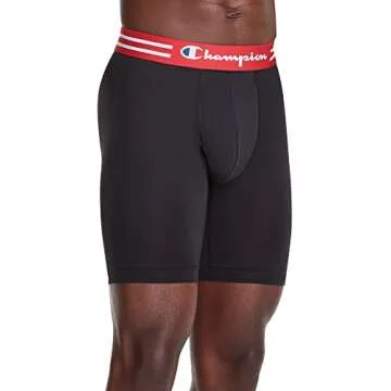 Champion Men's Boxer Briefs, Performance Stretch, Moisture Wicking, Multi-Pack, Long Leg-Black-3 Pac...
