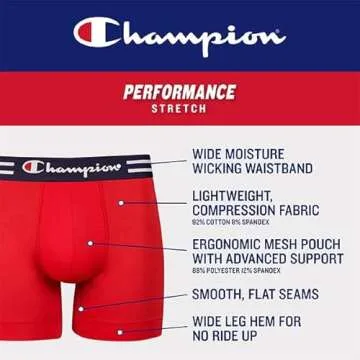 Champion Men's Boxer Briefs, Performance Stretch, Moisture Wicking, Multi-Pack, Long Leg-Black-3 Pack, XX-Large