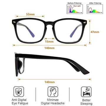 Blue Light Blocking Glasses, Anti Eye Strain Headache (Sleep Better),Computer Reading Glasses UV400 Transparent Lens (Black&Leopard)