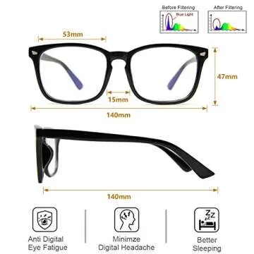 Blue Light Blocking Glasses, Anti Eye Strain Headache (Sleep Better),Computer Reading Glasses UV400 Transparent Lens (Black&Leopard)