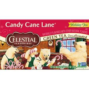Celestial Seasonings Green Tea, Decaffeinated Candy Cane Lane, 18 Count (Pack of 6)