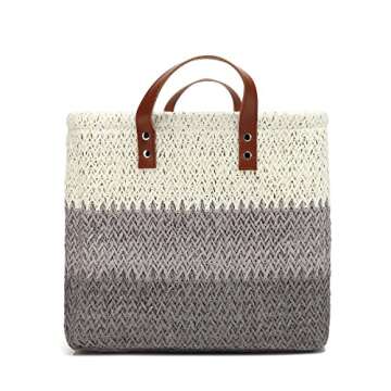 Kenox Toy Chest Baskets Woven Paper Storage Organizer Bin Laundry Hamper with Leather Handles - 16x11.5x10 inches