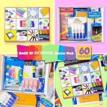 BAZIC Back To School Kit Starter Pack 60 Count for Elementary Students K-6, All-in-One Supplies