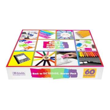 BAZIC Back To School Kit Starter Pack 60 Count, School Supply Box for Elementary Student K-6, Ruler Composition Book and more 1-Pack