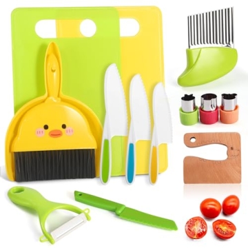 14 PC Kid Safe Knife Set for Real Cooking Toy for Age 2+ , Montessori Kitchen tools for Toddlers Min...